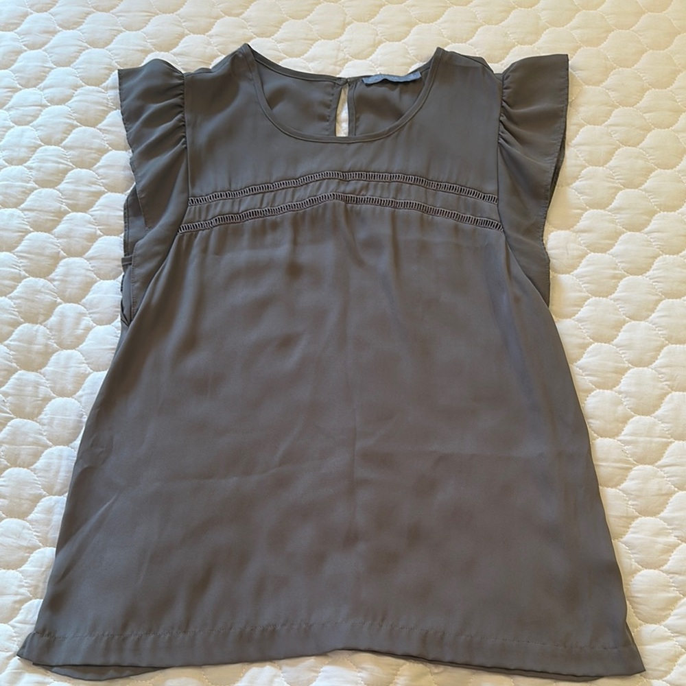 Gray Ruffled Cap Sleeve Blouse